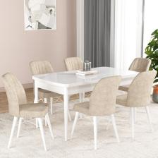 Gadahome Hestia Serisi Açılabilir Mdf Mutfak Salon Masa Takımı 6 Sandalyeli(Beyaz)