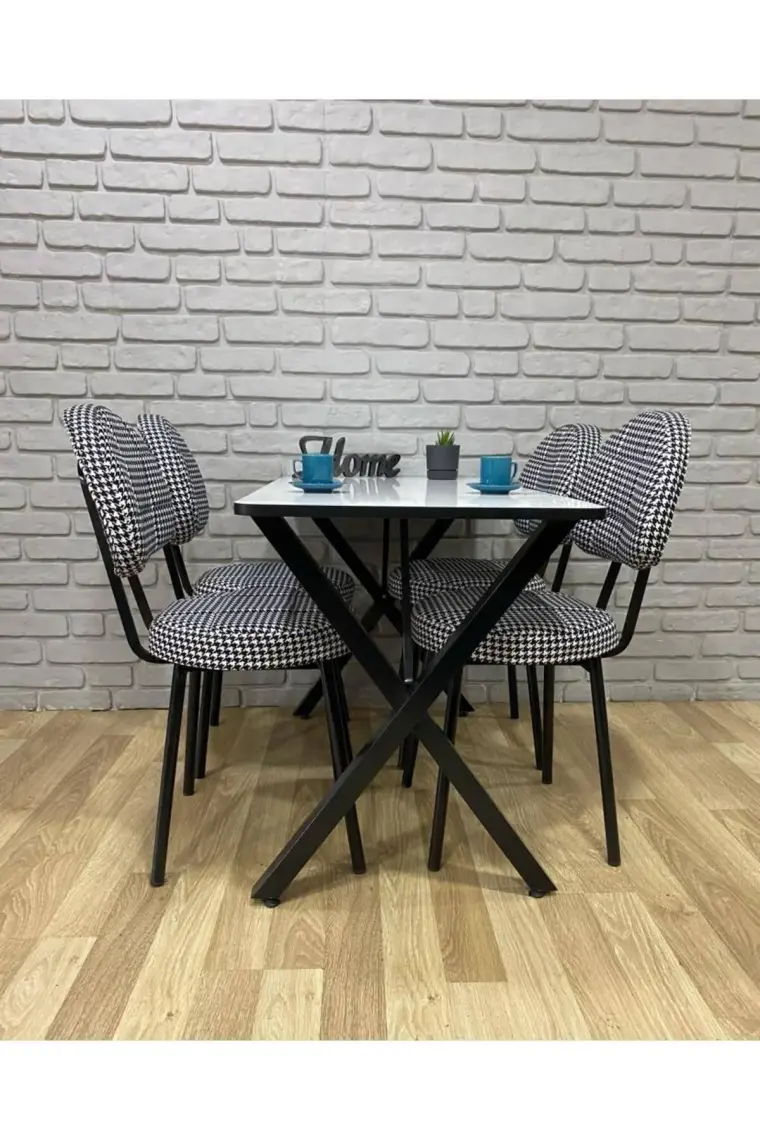 Bambeds Mobilya Masa Takımı, Yemek Masası, Mutfak Masası, Balkon Masası - 70X110 Beyaz 4 Sandalye Kazayağı