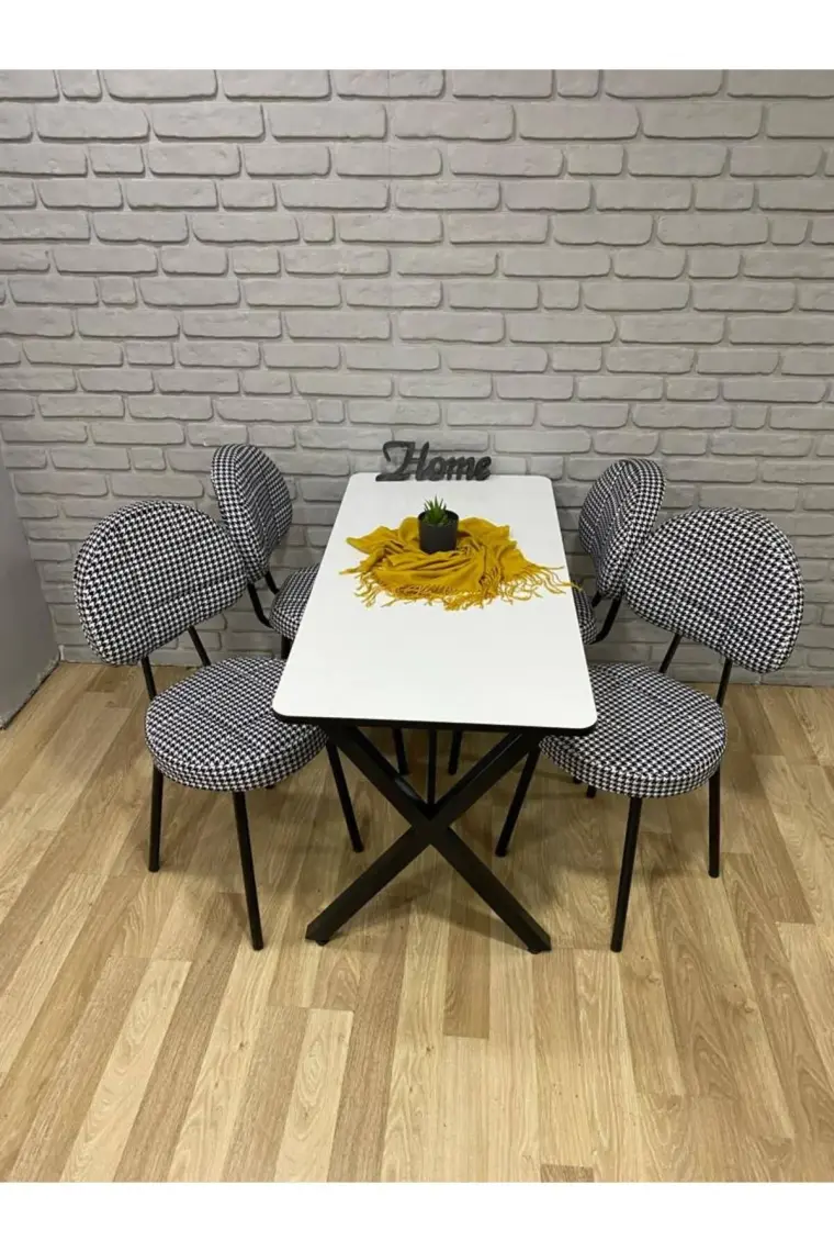 Bambeds Mobilya Masa Takımı, Yemek Masası, Mutfak Masası, Balkon Masası - 70X110 Beyaz 4 Sandalye Kazayağı