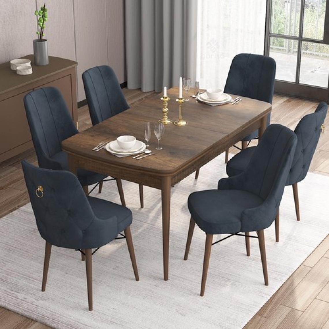 Canisa Concept Are Serisi, 80X132 Açılabilir Mdf Masa, Barok Ahşap Desenli Mutfak Masa Takımı, 6 Sandalye