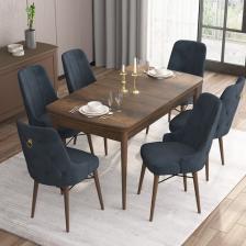 Canisa Concept Are Serisi, 80X132 Açılabilir Mdf Masa, Barok Ahşap Desenli Mutfak Masa Takımı, 6 Sandalye