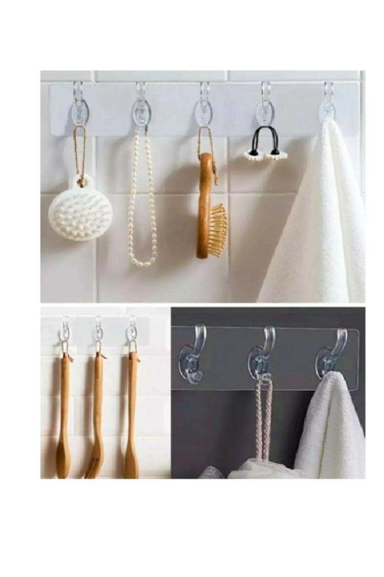 5'li Kendinden Yapışkanlı Güçlü Şeffaf Askılık - Kapı Arkası Mutfak Duvar Banyo Askı