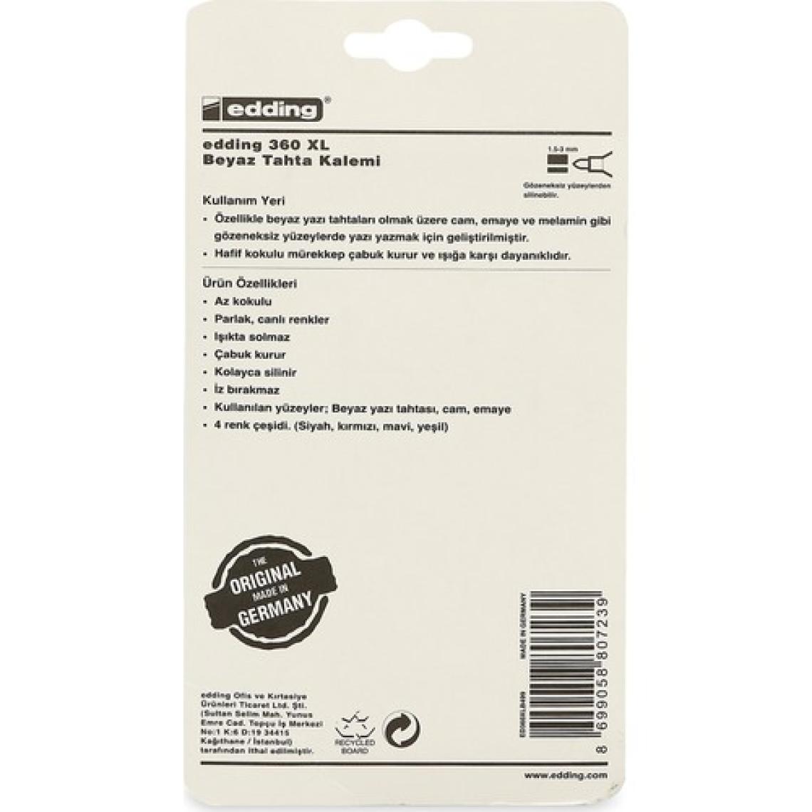 Edding Yazı Tahtası Kalemi 360Xl/4 adet karışık renk