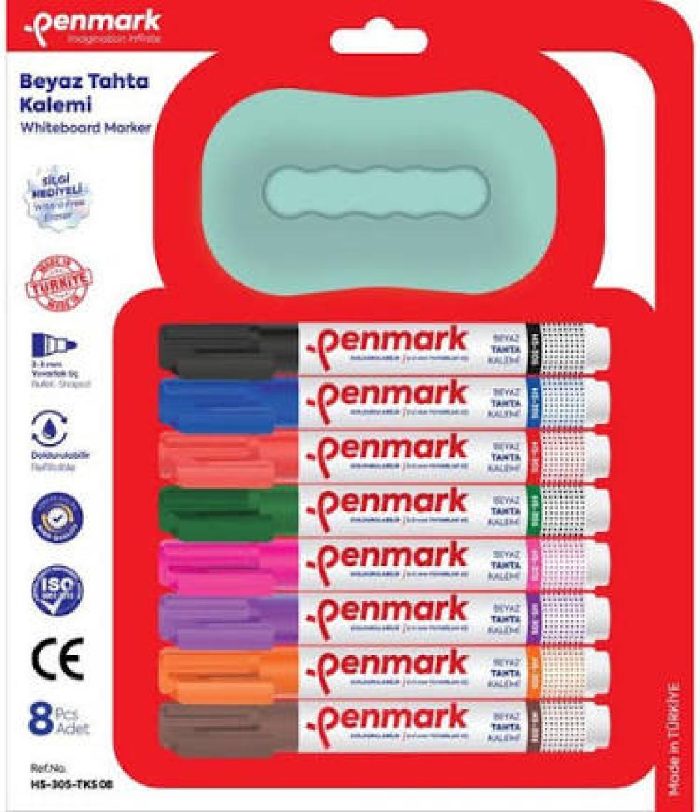 Penmark Beyaz Tahta Kalemi 8 Li +Silgi Hediyeli