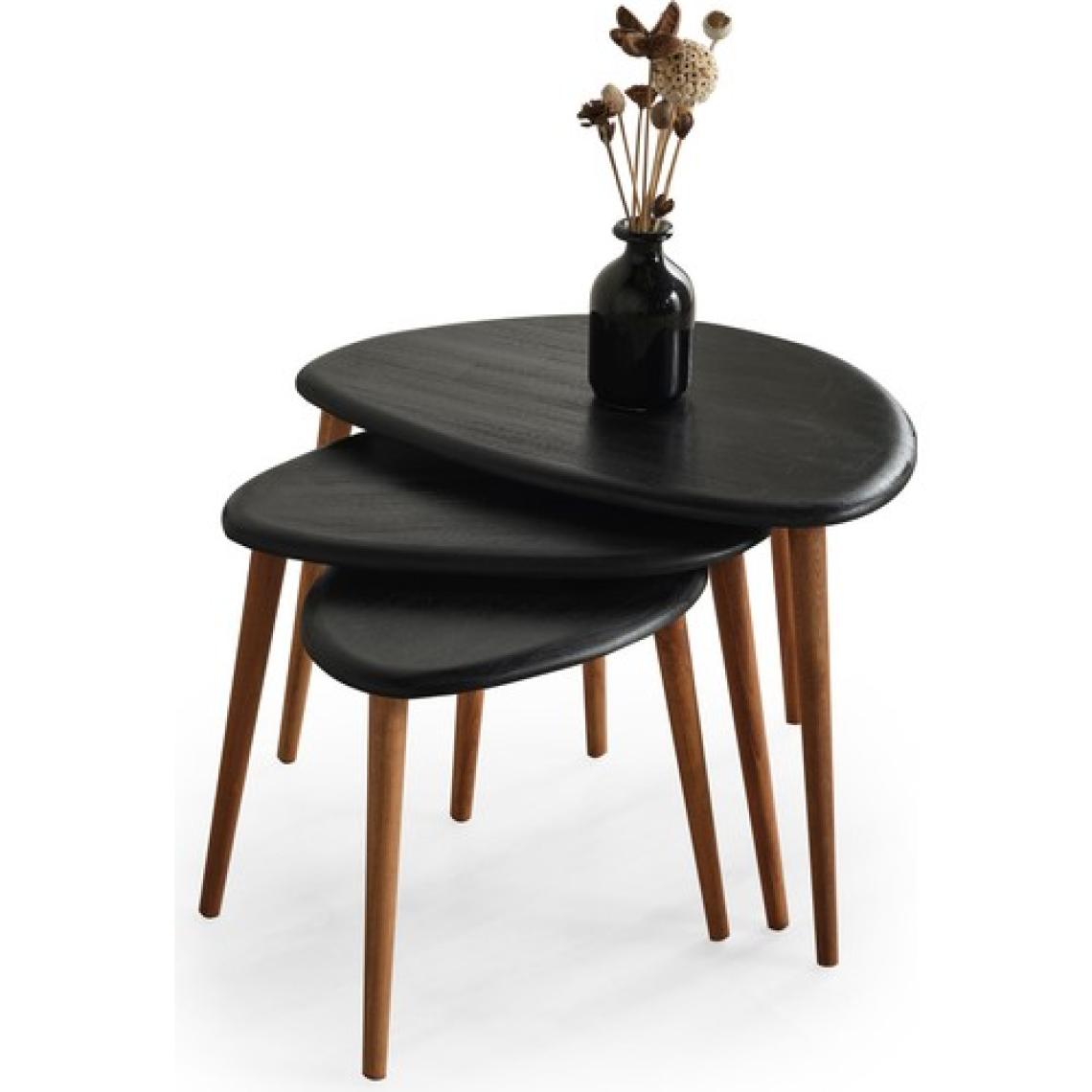 Faw Decor Doğal Ahşap Zigon Sehpa 3'lü Set, Modern Masif Yan Sehpa