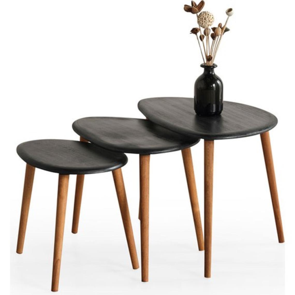 Faw Decor Doğal Ahşap Zigon Sehpa 3'lü Set, Modern Masif Yan Sehpa