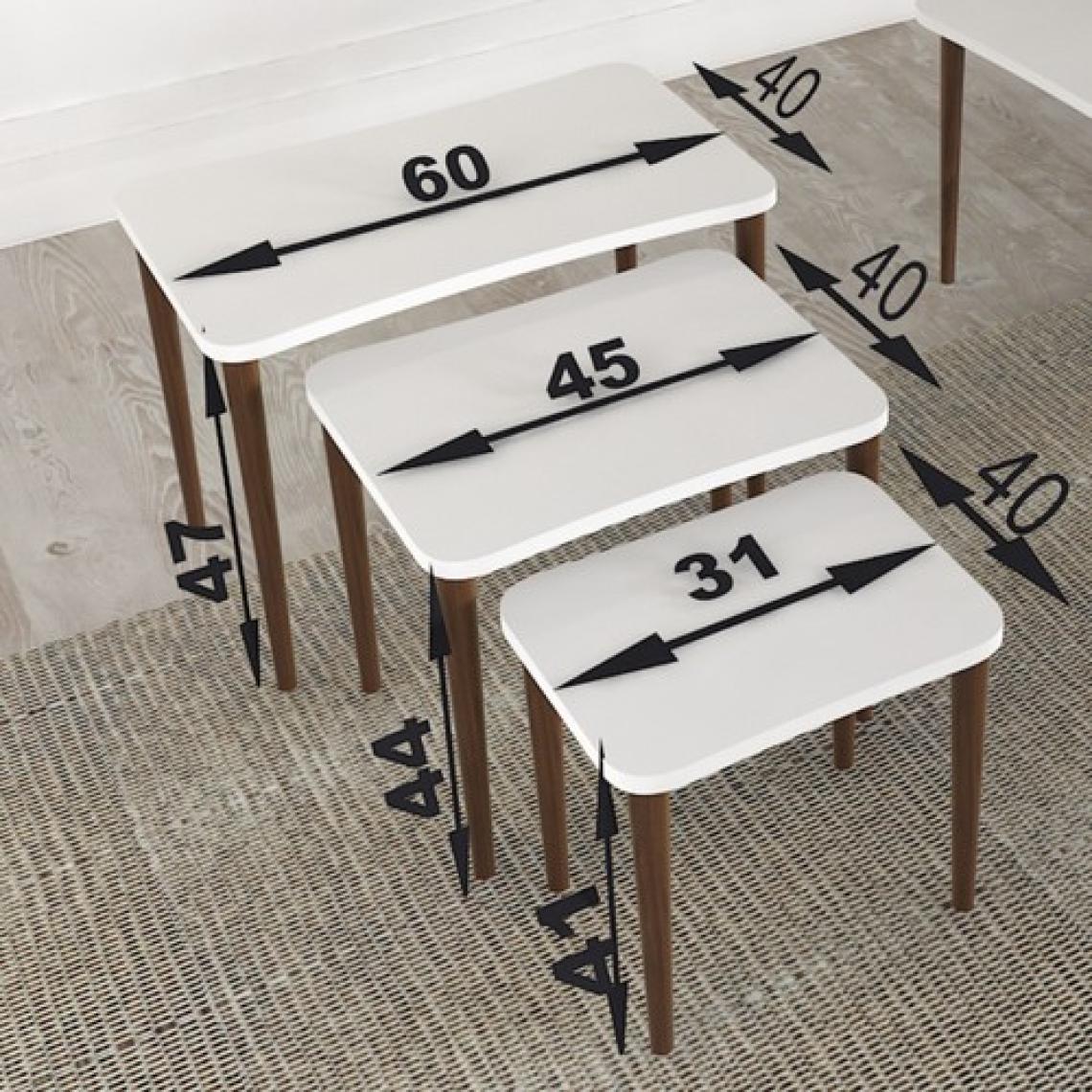 Zuesse Dizayn Esma Zigon Sehpa & Yan Sehpa 3'lü Ahşap Ayaklı Sehpa - Beyaz Mermer