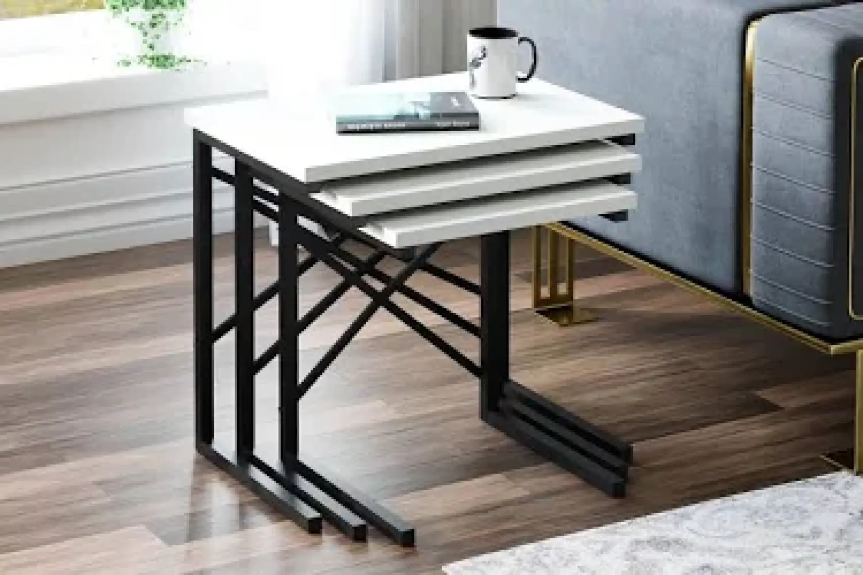 Ceramical ZG1 Metal Ayaklı 3'lü Zigon Sehpa - Beyaz