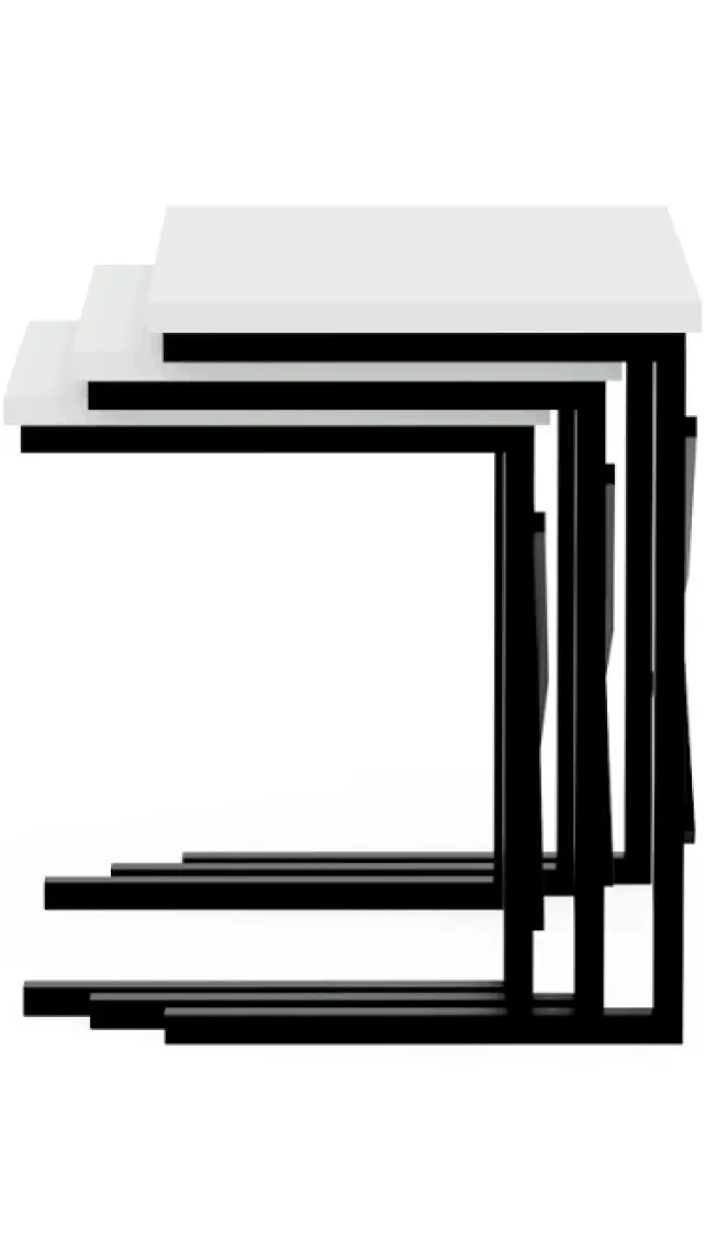 Ceramical ZG1 Metal Ayaklı 3'lü Zigon Sehpa - Beyaz