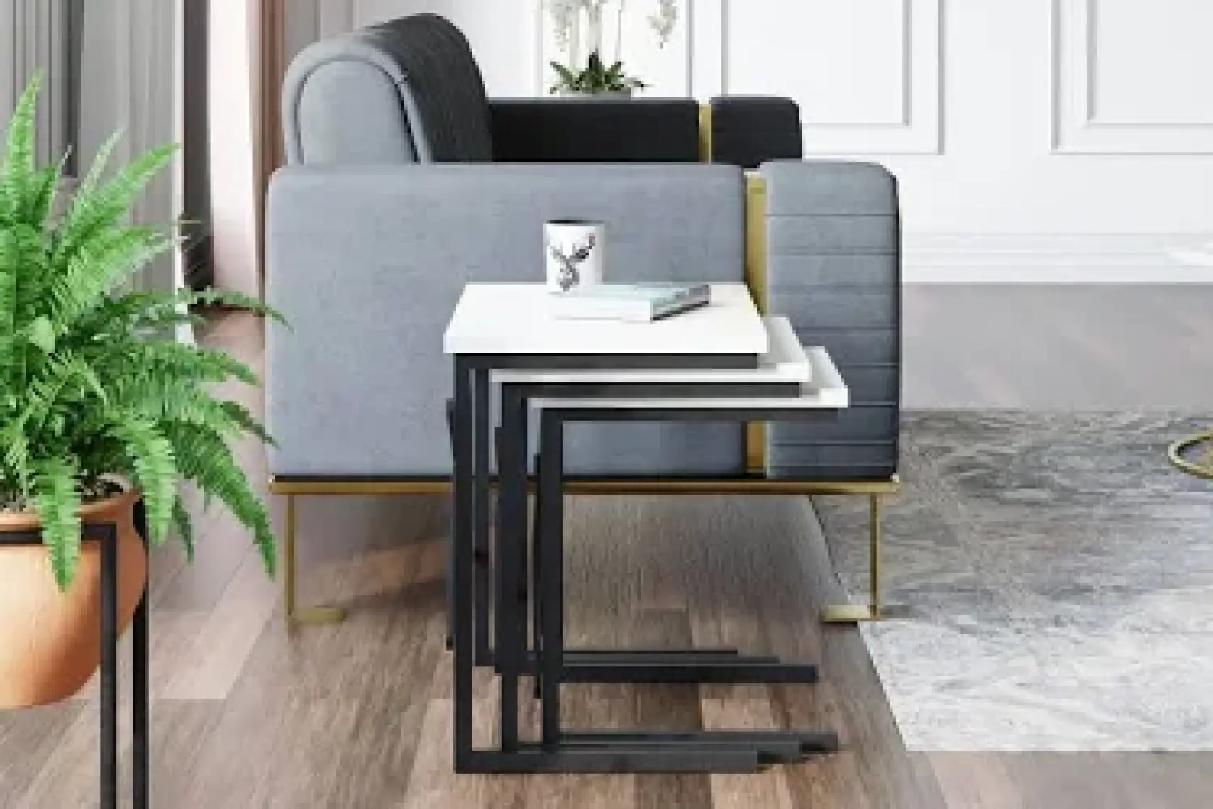 Ceramical ZG1 Metal Ayaklı 3'lü Zigon Sehpa - Beyaz