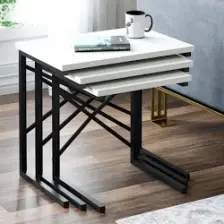Ceramical ZG1 Metal Ayaklı 3'lü Zigon Sehpa - Beyaz