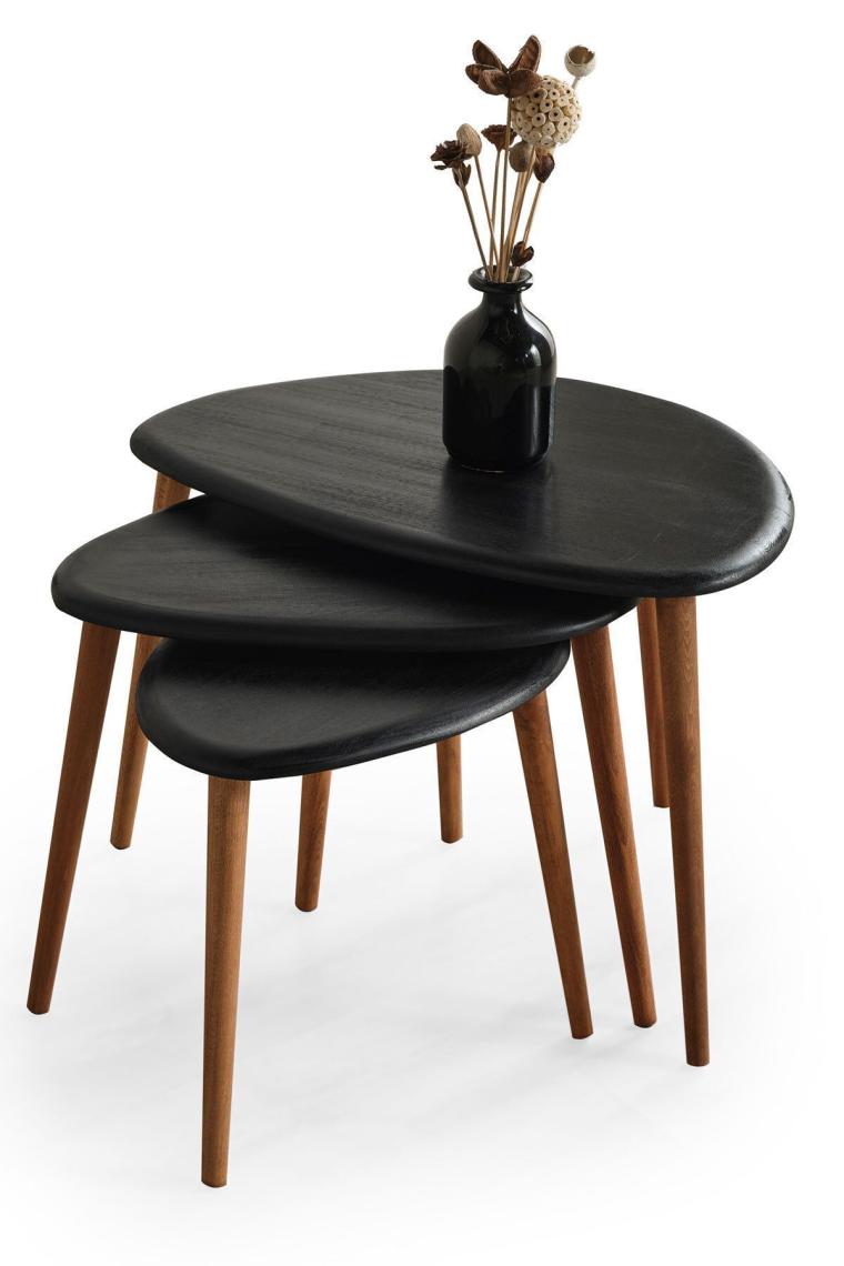 Faw Decor Doğal Ahşap Zigon Sehpa 3'lü Set, Modern Masif Yan Sehpa