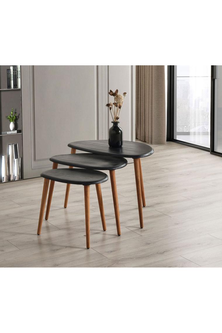 Faw Decor Doğal Ahşap Zigon Sehpa 3'lü Set, Modern Masif Yan Sehpa