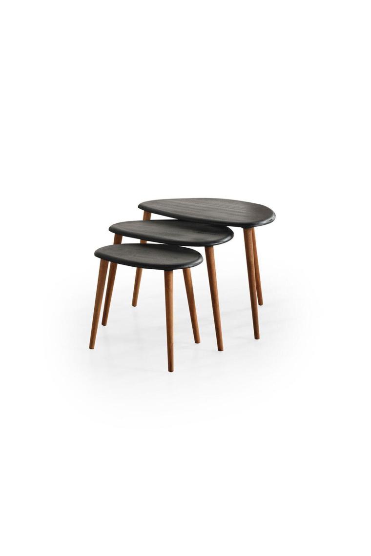 Faw Decor Doğal Ahşap Zigon Sehpa 3'lü Set, Modern Masif Yan Sehpa