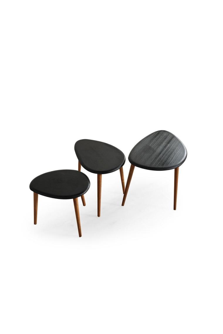 Faw Decor Doğal Ahşap Zigon Sehpa 3'lü Set, Modern Masif Yan Sehpa