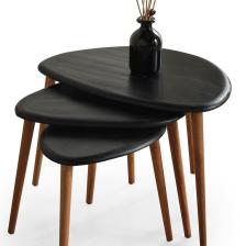 Faw Decor Doğal Ahşap Zigon Sehpa 3'lü Set, Modern Masif Yan Sehpa