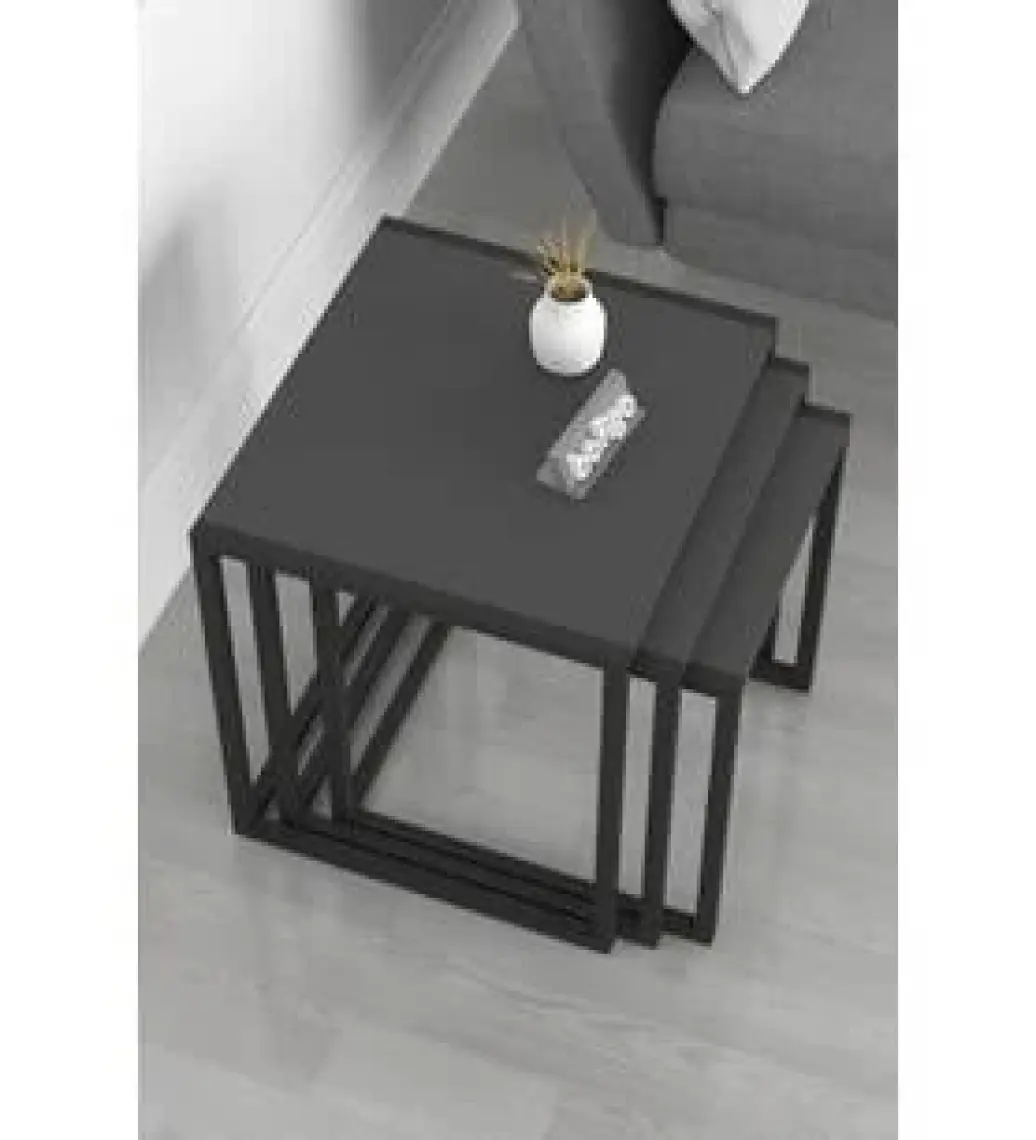 Bofigo 3'lü Metal Zigon Sehpa Zigon Sehpa Orta Sehpa Yan Sehpa Antrasit