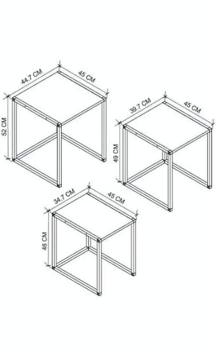 Bofigo 3'lü Metal Zigon Sehpa Zigon Sehpa Orta Sehpa Yan Sehpa Antrasit
