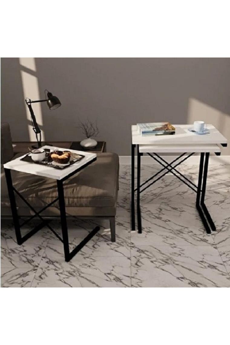 Güzelkan Madeni Eşya 3'lü Zigon Sehpa Metal Sehpa Atlantik Beyaz 1292