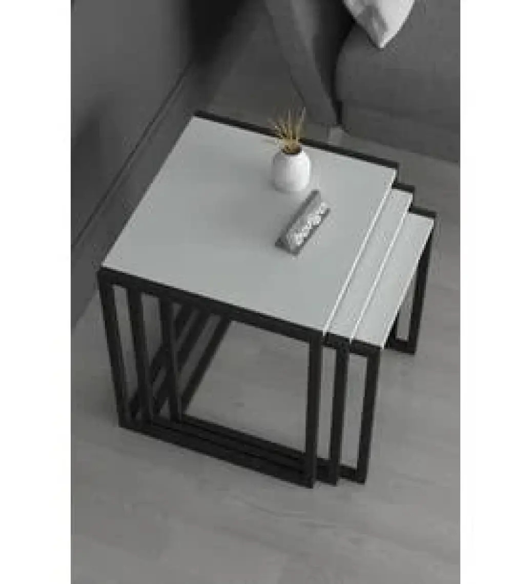 Bofigo 3'lü Metal Zigon Sehpa Zigon Sehpa Orta Sehpa Yan Sehpa Beyaz