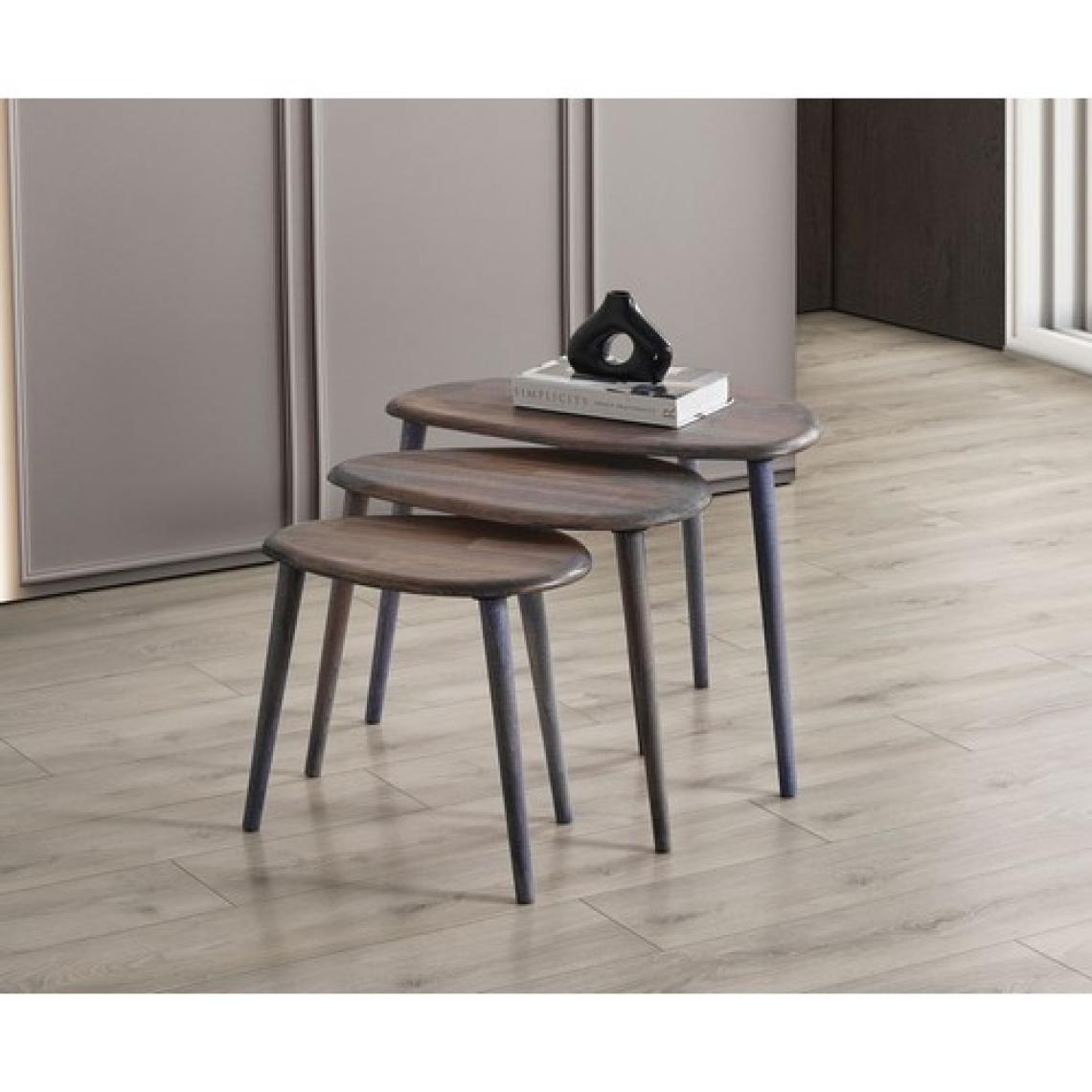 Faw Decor Doğal Ahşap Zigon Sehpa 3'lü Set, Modern Masif Yan Sehpa
