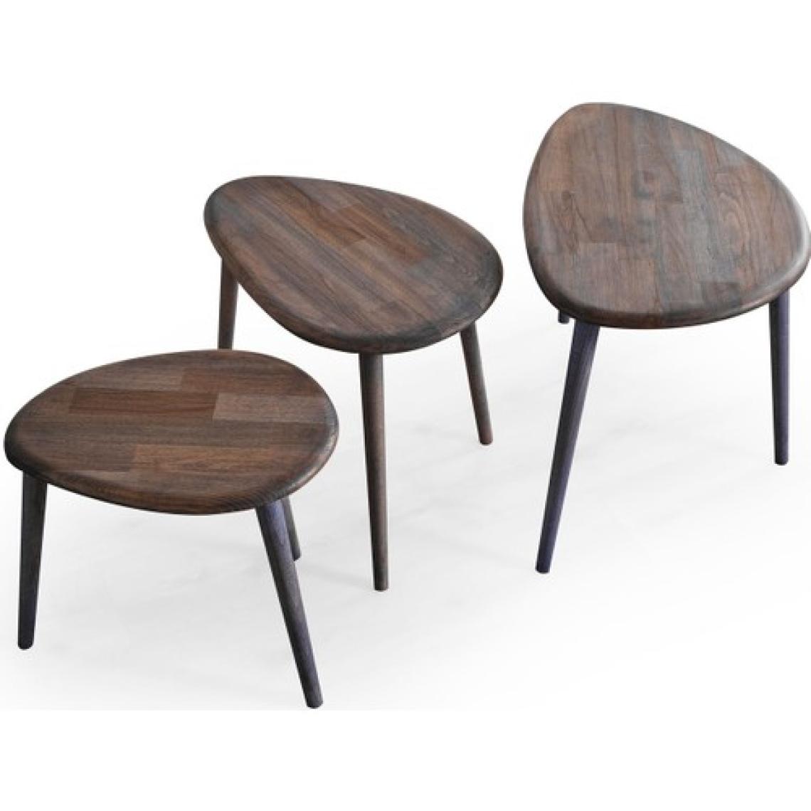 Faw Decor Doğal Ahşap Zigon Sehpa 3'lü Set, Modern Masif Yan Sehpa
