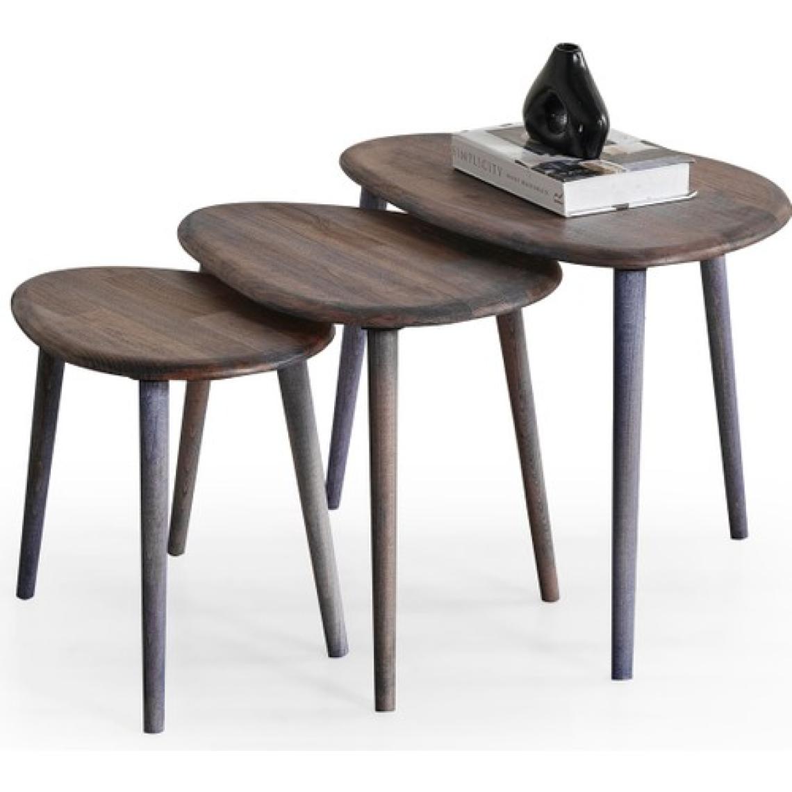 Faw Decor Doğal Ahşap Zigon Sehpa 3'lü Set, Modern Masif Yan Sehpa