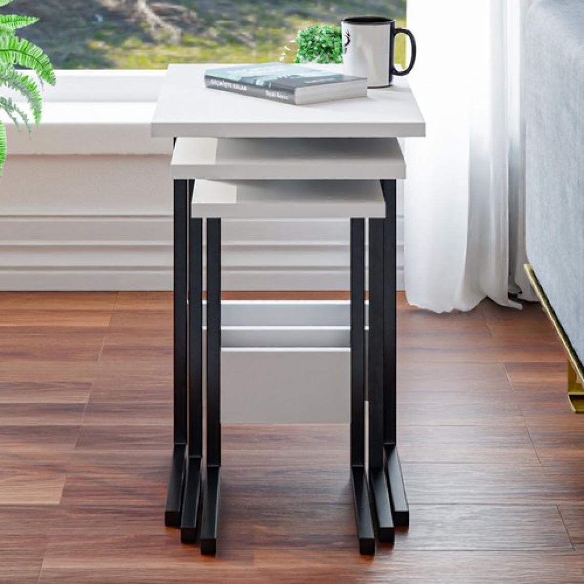 Ceramical Zg3 3lü Zigon Sehpa, Metal Sehpa - Beyaz