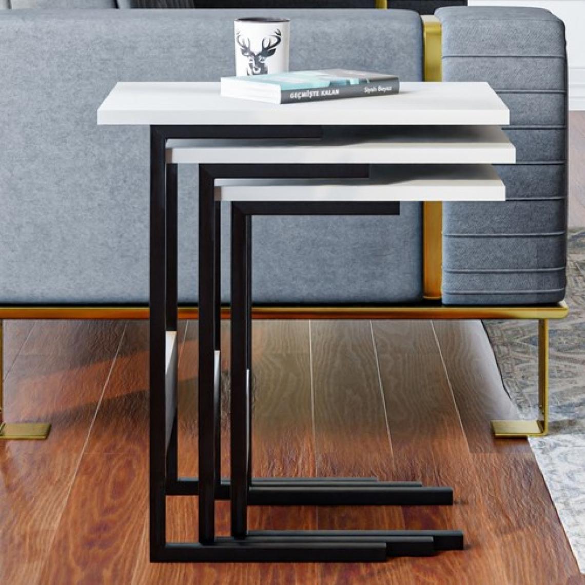 Ceramical Zg3 3lü Zigon Sehpa, Metal Sehpa - Beyaz