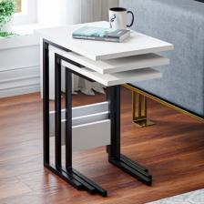 Ceramical Zg3 3lü Zigon Sehpa, Metal Sehpa - Beyaz