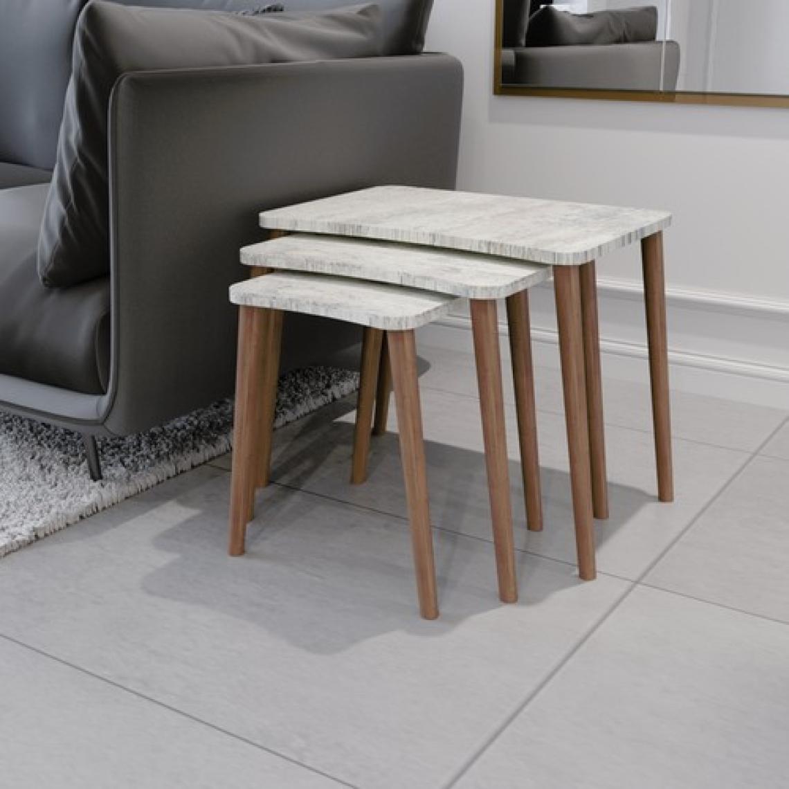 Zuesse Dizayn Esma Zigon Sehpa & Yan Sehpa 3'lü Ahşap Ayaklı Sehpa - Kristal