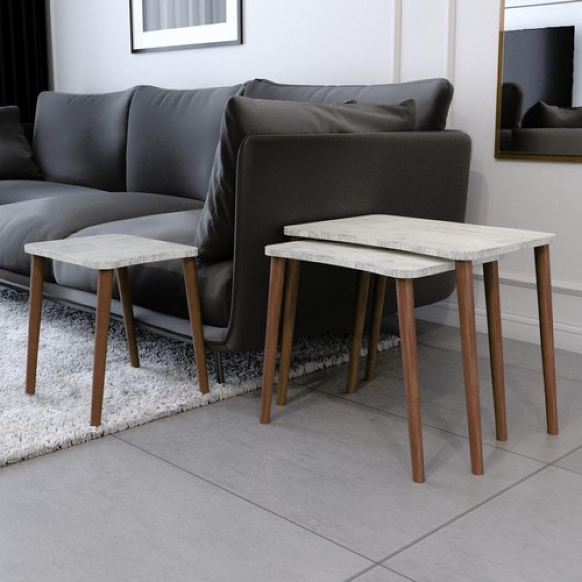 Zuesse Dizayn Esma Zigon Sehpa & Yan Sehpa 3'lü Ahşap Ayaklı Sehpa - Kristal