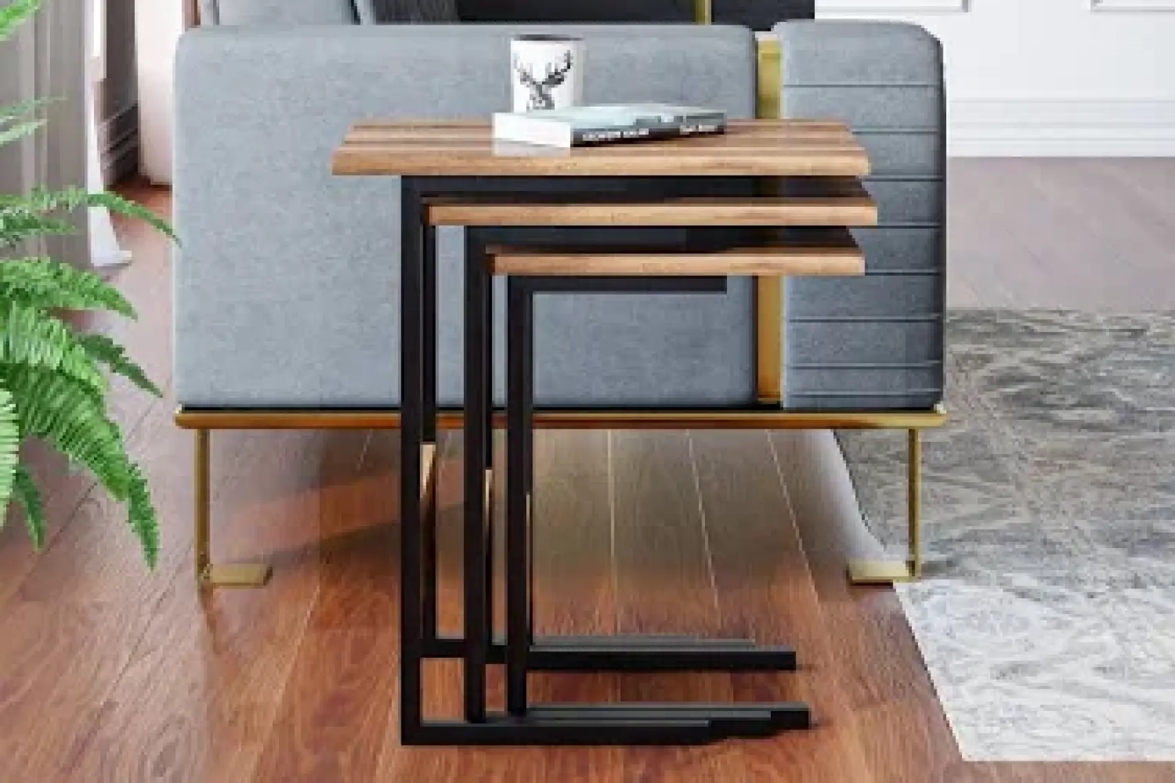 Zg3 Metal Ayaklı 3'lü Zigon Sehpa - Çam