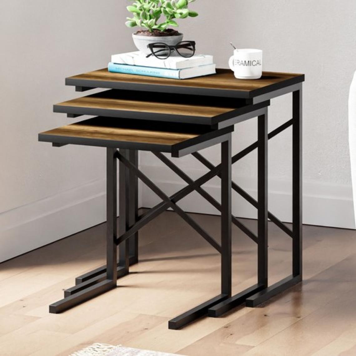 Ceramical ZG1 Metal Ayaklı 3'lü Zigon Sehpa - Ceviz