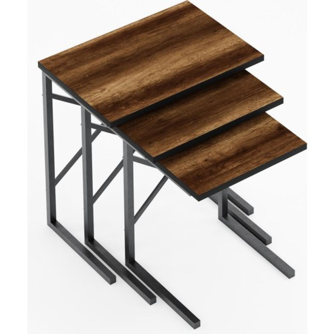 Ceramical ZG1 Metal Ayaklı 3'lü Zigon Sehpa - Ceviz