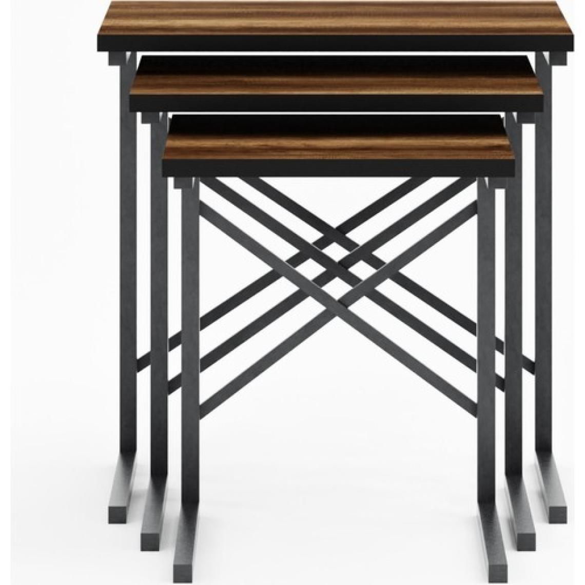 Ceramical ZG1 Metal Ayaklı 3'lü Zigon Sehpa - Ceviz