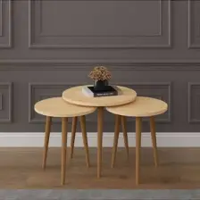 Asra Trend 3’lü Yuvarlak Zigon Sehpa Ahşap Ayaklı