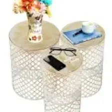 Venon Aydınlatma Venon Home Metal Modern Sehpa 3.lü Takım (250X480)+(300X480)+(350X480) Krem Sarı Patine