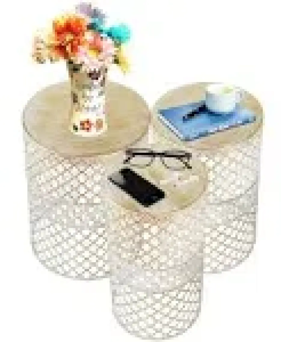 Venon Aydınlatma Venon Home Metal Modern Sehpa 3.lü Takım (250X480)+(300X480)+(350X480) Krem Sarı Patine