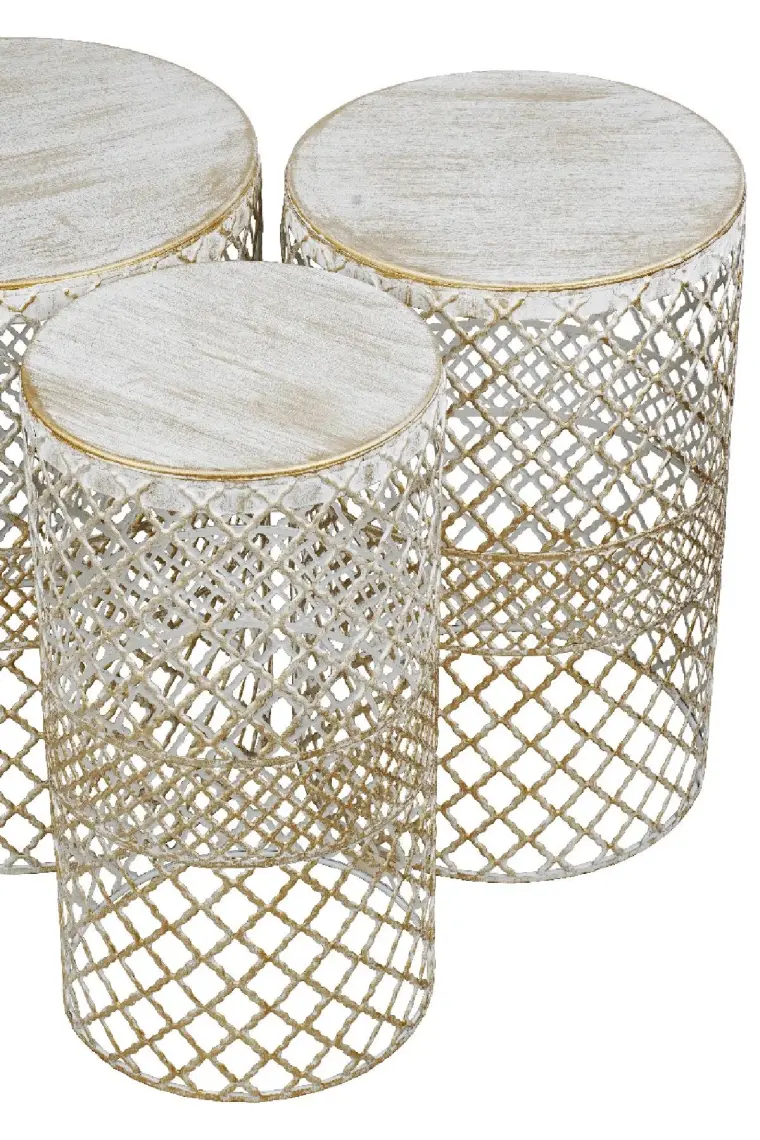 Venon Aydınlatma Venon Home Metal Modern Sehpa 3.lü Takım (250X480)+(300X480)+(350X480) Krem Sarı Patine