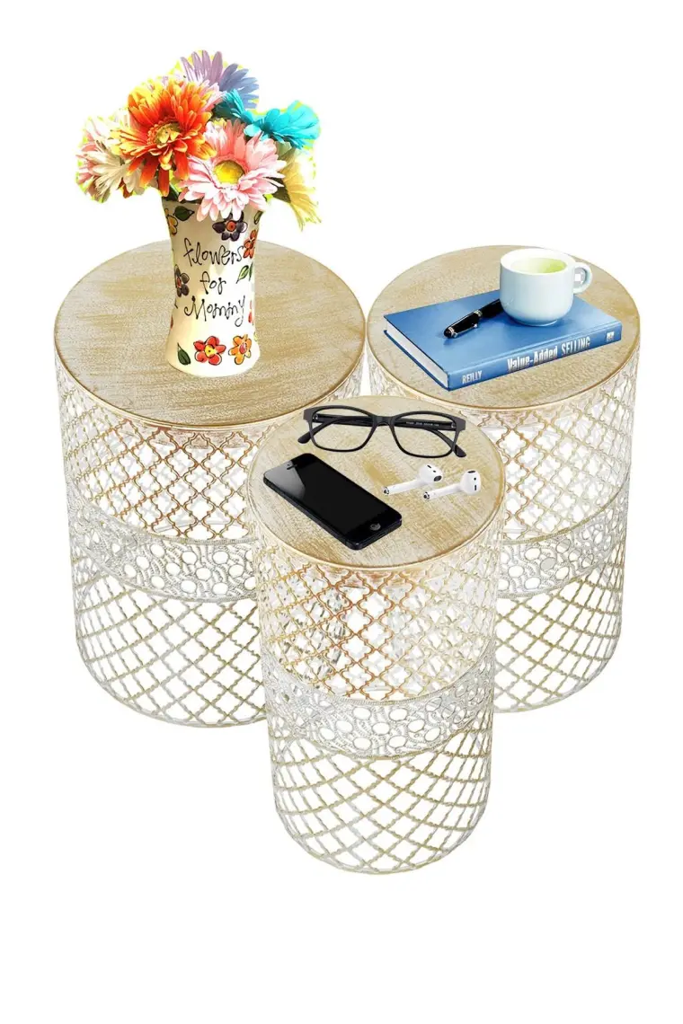 Venon Aydınlatma Venon Home Metal Modern Sehpa 3.lü Takım (250X480)+(300X480)+(350X480) Krem Sarı Patine