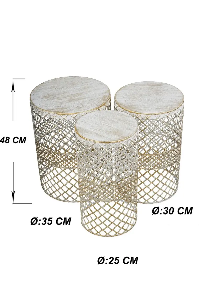 Venon Aydınlatma Venon Home Metal Modern Sehpa 3.lü Takım (250X480)+(300X480)+(350X480) Krem Sarı Patine