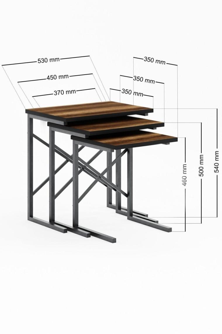 Zg1 3lü Zigon Sehpa, Metal Sehpa - Ceviz