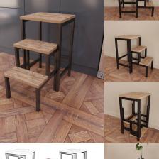 Yüceer Home Zigon Sehpa Katlanabilir Çok Amaçlı Sehpa Çiçeklik Merdiven Siyah Demirli