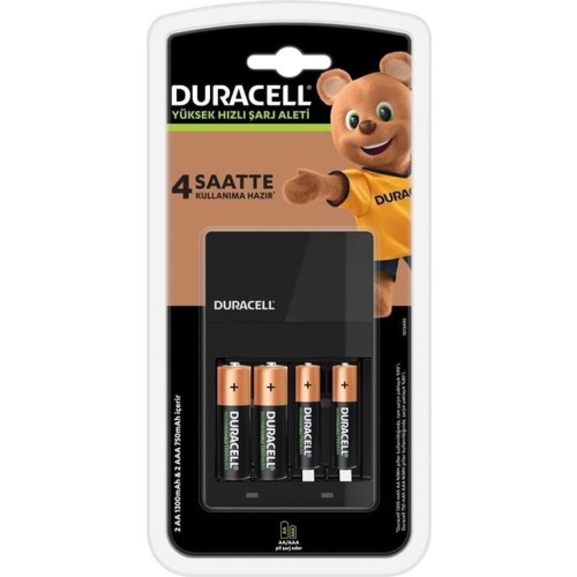 Duracell Cef14 4 Saat Pil Şarj Cihazı, 1 adet + 2'şer adet Şarj Edilebilir AA ve AAA Pil