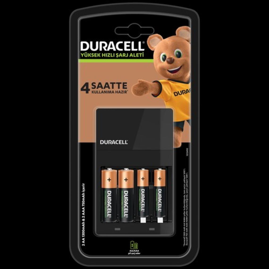 Duracell Cef14 4 Saat Pil Şarj Cihazı, 1 adet + 2'şer adet Şarj Edilebilir AA ve AAA Pil