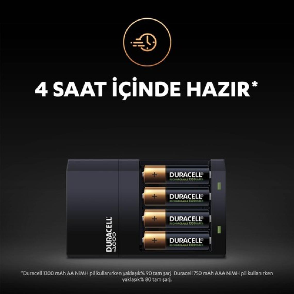 Duracell Cef14 4 Saat Pil Şarj Cihazı, 1 adet + 2'şer adet Şarj Edilebilir AA ve AAA Pil