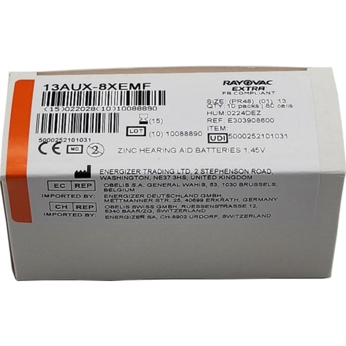 Rayovac 80 Adet Pil  Extra 13 Numara Işitme Cihazı Pili 10 Paket x 8 Adet