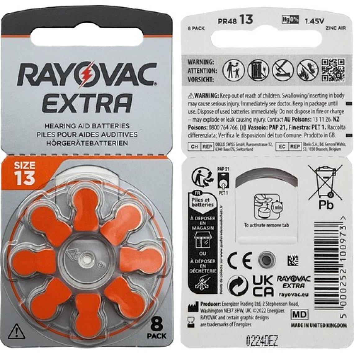 Rayovac 80 Adet Pil  Extra 13 Numara Işitme Cihazı Pili 10 Paket x 8 Adet