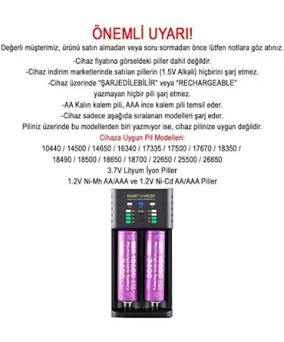 Greentech Akıllı Pil Şarj Cihazı Lityum Iyon + Ni Mh + Ni Cd Piller / GT-BC06